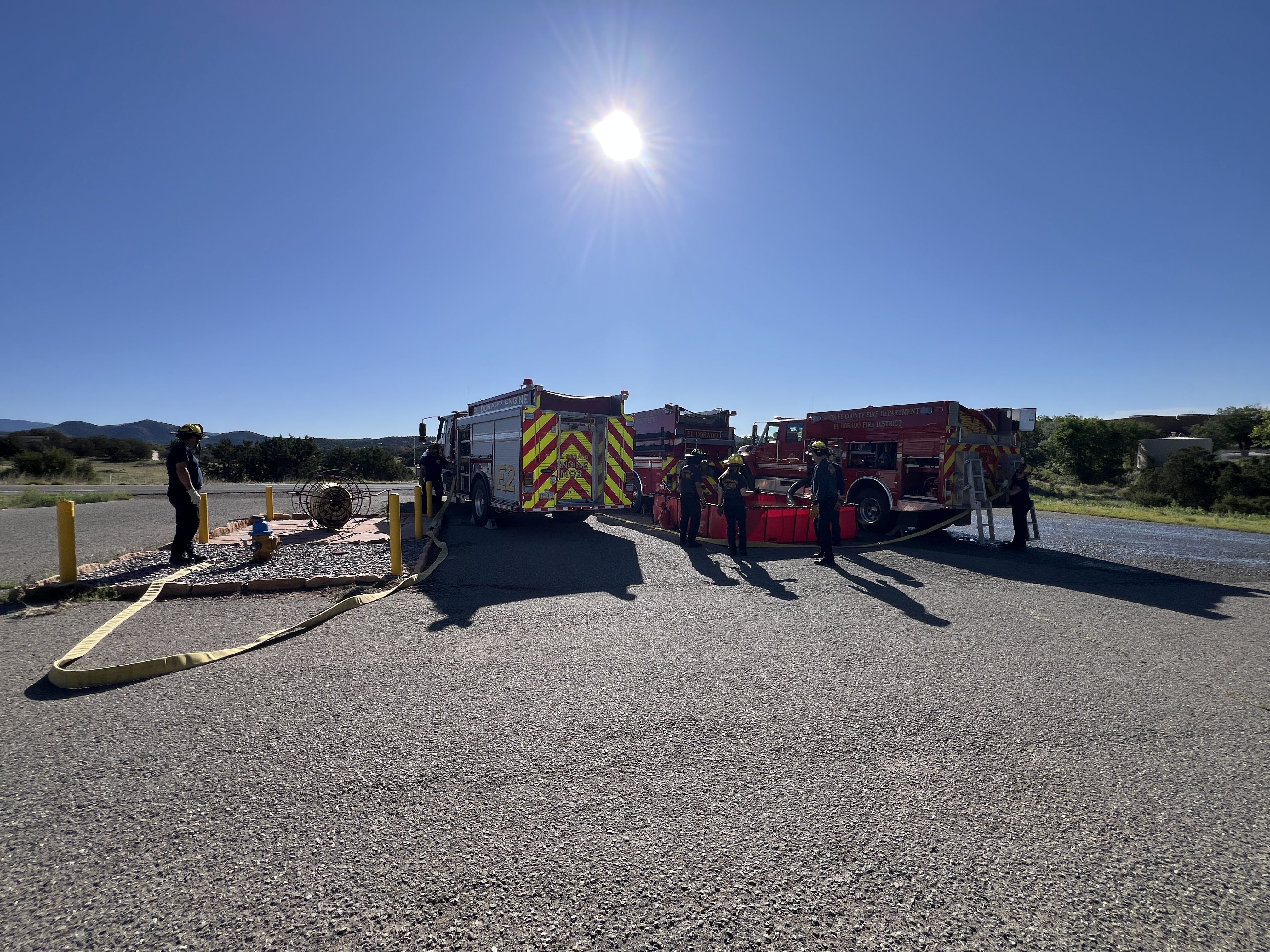 Crews practicing hose and water supply operations